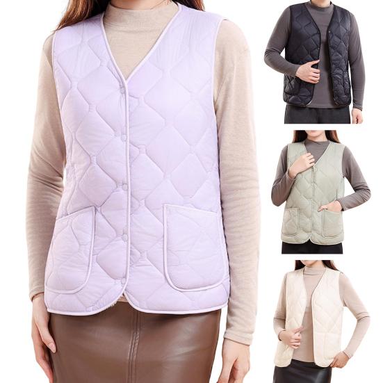 Женский зимний жилет с V-образным вырезом, без рукавов, однобортный, пальто-жилет с карманами, однотонный
