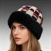 Fashion Winter Thickened for Keep Warmth Collide Color Grid Grid Hat Women Keep Warm Fluffy Ear Protection No Eaves Knitted Hat