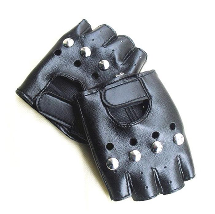 Children's White Fingerless Leather Gloves - Half Finger, Toddler Stage Performance and Dance Gloves