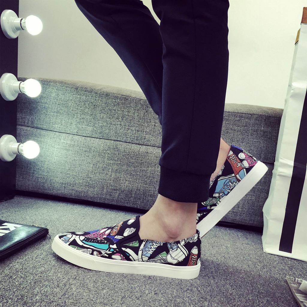 Новые граффити нерегулярные ленивые туфли на педалях корейской версии плоские повседневные туфли удобные мужские туфли кроссовки Zapatos De Hombre