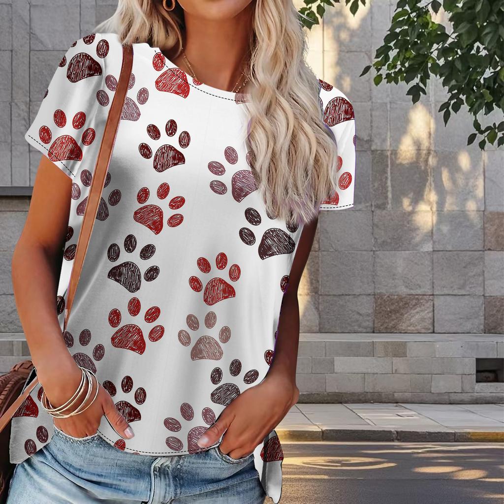 Женская летняя футболка с принтом собачьих когтей в стиле ретро, футболки с коротким рукавом, повседневные топы с принтом