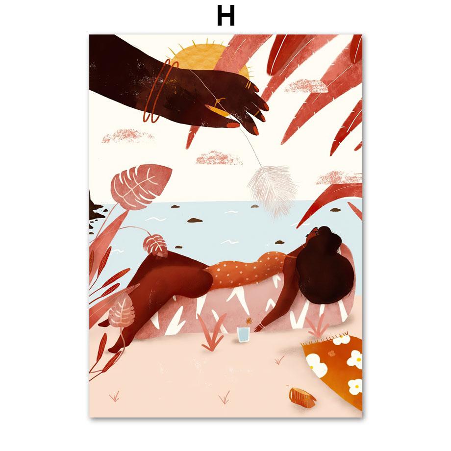 Summer Girl A Little Nap Wild Flower Jungle Plants Wall Art Print Canvas Painting Nordic Poster Decor Pictures For Living Room