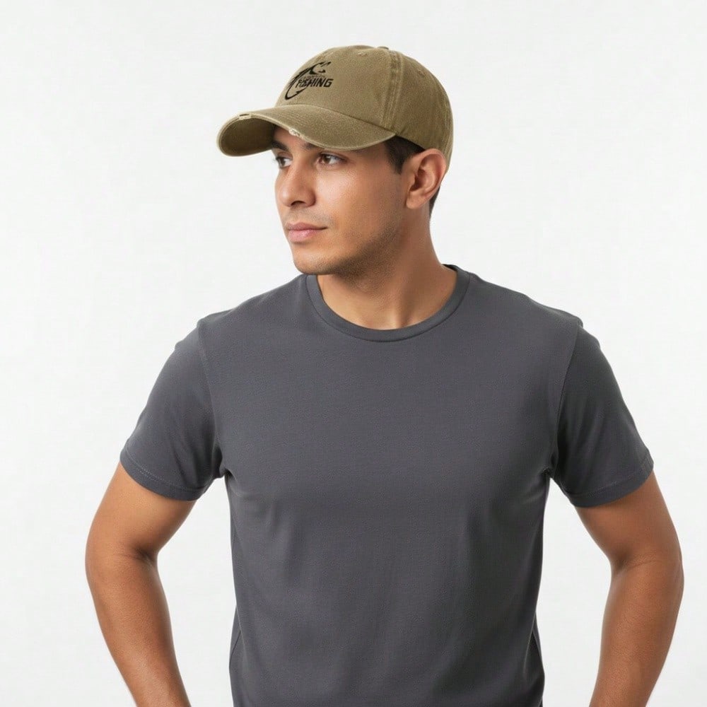 [Outdoor Sports Baseball Cap] Unisex "I'D RATHER BE FISHING" Print Adjustable Dark Grey Curved Brim Hat For Fishing Enthusiast Daily Wear