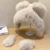 Женская зимняя теплая шапка из искусственного меха лисы Kawaii, плюшевая шапка с утолщенными милыми медвежьими ушками, японская шапка-бомбер, защитная кепка для ушей