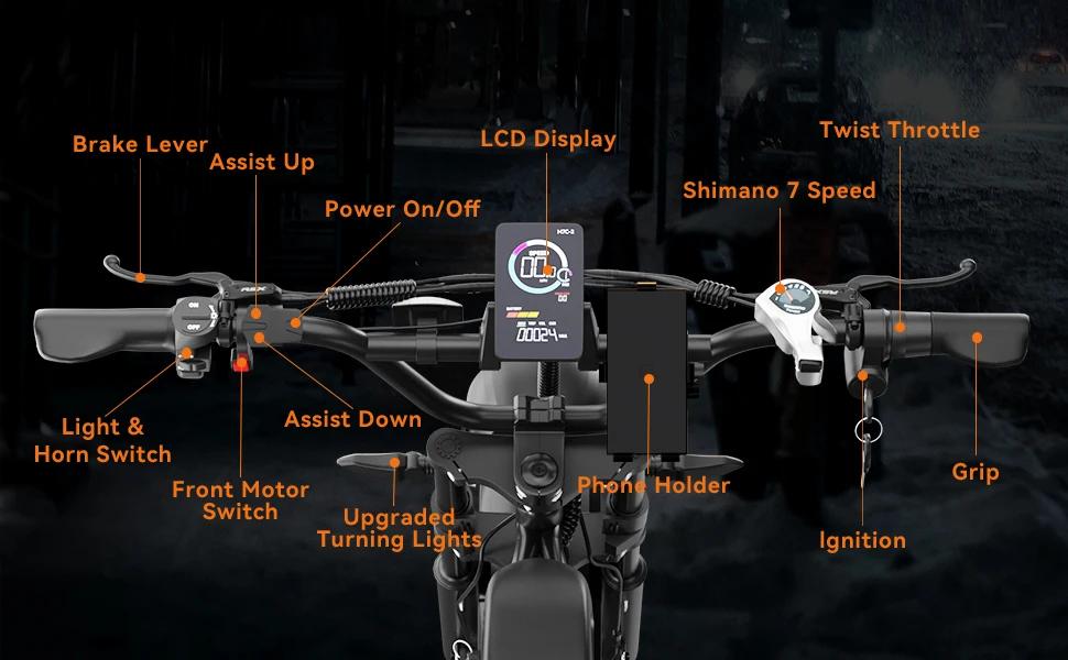 New K10 electric bicycle 2000W dual motor 52V 43Ah dual battery 20 * 4.0-inch fat tire electric bicycle hydraulic brake, cruise mode