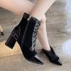 Ботильоны женские модные туфли с острым носком на высоком каблуке зимние ботильоны на шнуровке женские туфли на молнии черные розовые ботинки669