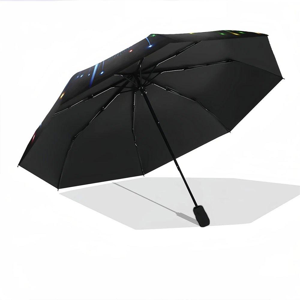 [Christmas] Automatic Folding Umbrella Colorful fireworks burst. Portable collapsible design, casual outdoor accessory, Christ