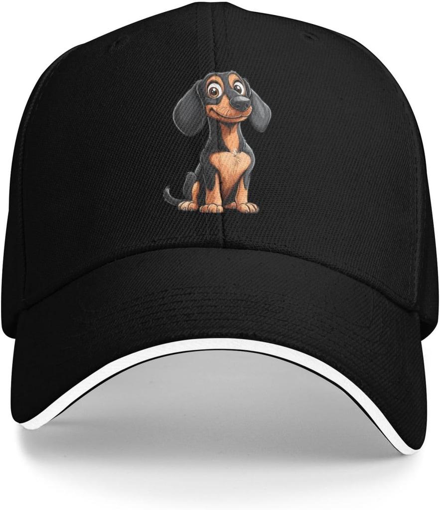 Cute Cartoon Dachshund Dog Baseball Cap Polyester Adjustable Casual Print Dad Hat