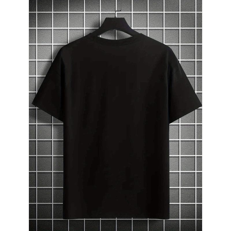 Европейские размеры Мужская повседневная футболка с круглым вырезом и принтом черного кота, Небольшая эластичность, Обычная посадка, Легкая летняя футболка