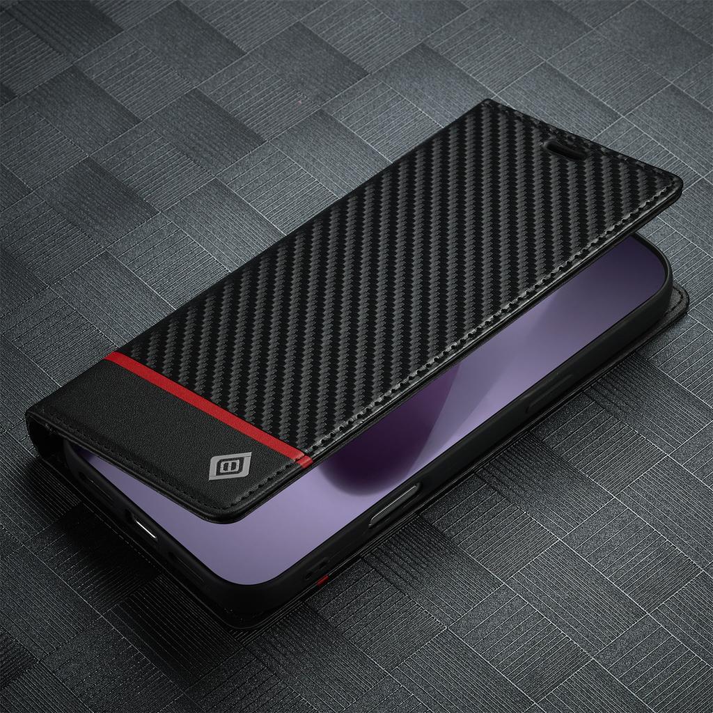 LC.IMEEKE For iPhone 17 Pro Wallet Case Carbon Fiber Texture Leather Phone Cover