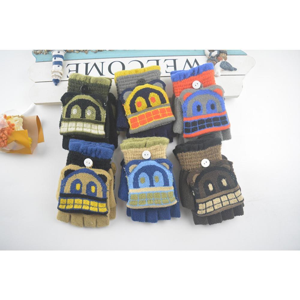 Новые детские варежки с откидным верхом и полупальцами, зимние теплые милые мультяшные варежки с прорезью для пальцев, перчатки для письма для детей среднего и старшего возраста