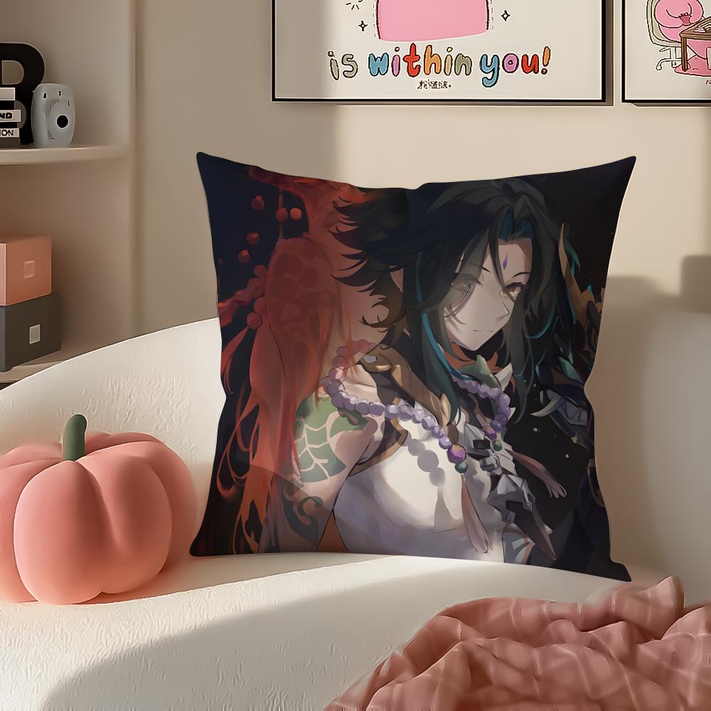 Game Genshin Xiao Cushion Cover Pillowcase Short Plush Invisible zipper Room Sofa Cushion Cover