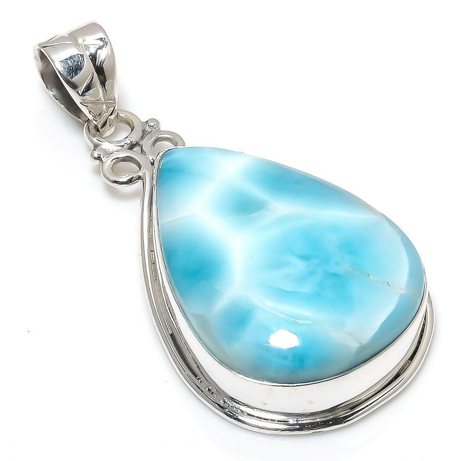 Подвеска из стерлингового серебра 925 пробы с драгоценным камнем Natural Republic Larimar 1,75 дюйма B6o95