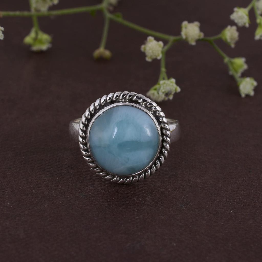Кольцо Ларимар, Серебро 925 пробы, Заявление, Дизайнерское кольцо, Красивый подарок, Кольцо в стиле бохо, Серебряные украшения