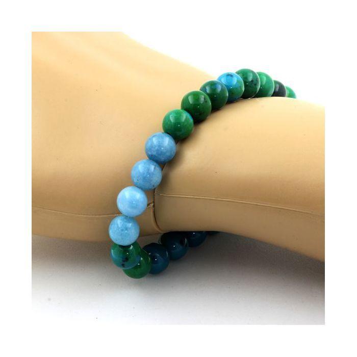 Pierres et Minéraux. Bracelet Perles Chrysocolle + Calcédoine bleu 8 mm. Fabriqué en France.