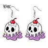 Creative Holiday Jewelry 1 Pair Acrylic Halloween Earrings for Women, 2D Flat Cute Cartoon Ghost Skull Dangle Drop Earrings, Gifts Costume Casual
