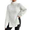 Turtleneck Raglan Long Sleeves Side Split Hem Women Sweater Winter Solid Color Loose Warm Sweater Jumper