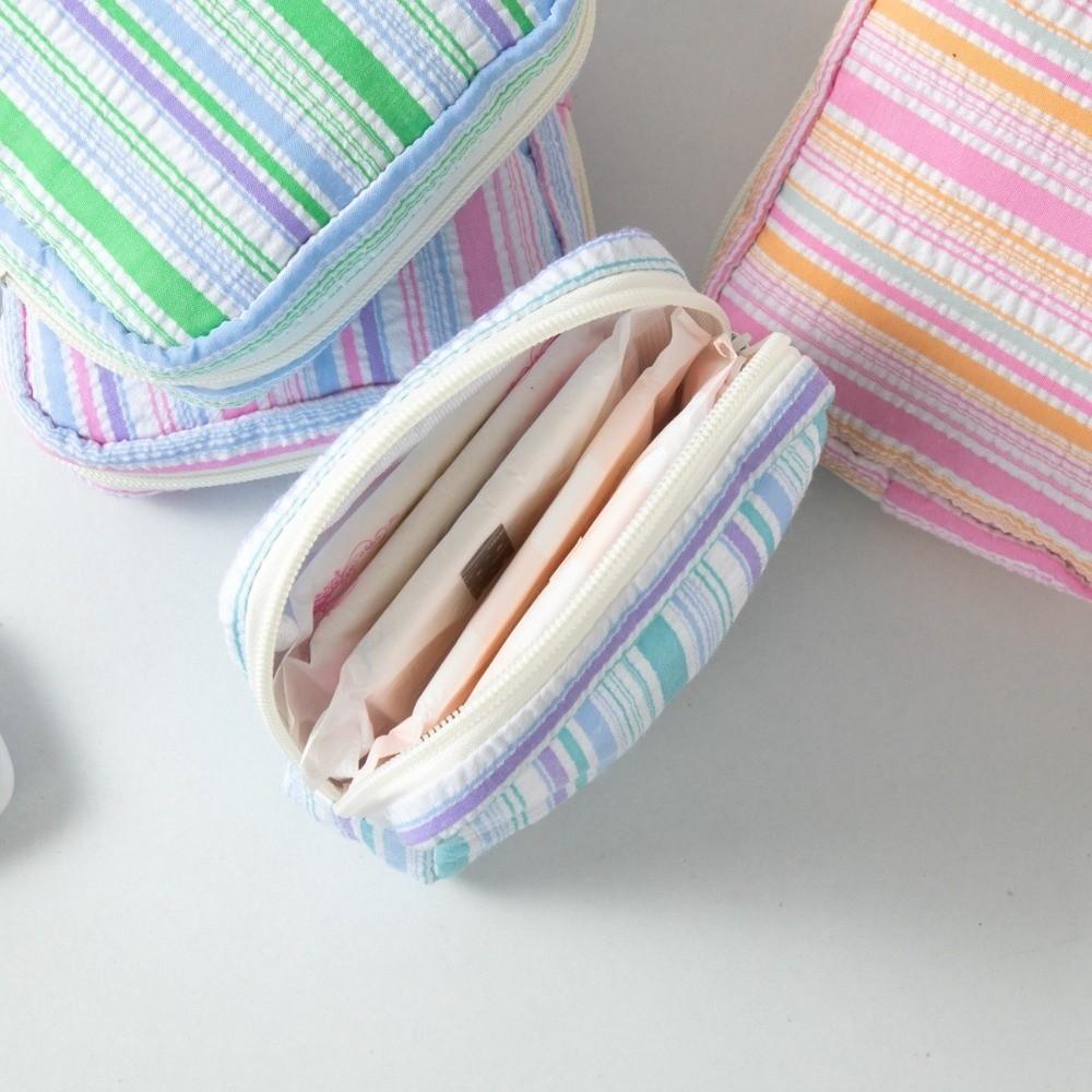 Lightweight Sanitary Napkin Storage Bag Striped Travel Coin Purse New Mini Zipper Organizer