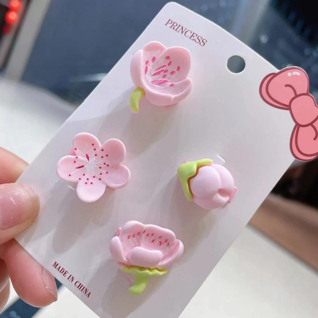 Цветочные Зажимы для Волос Розовые Цветущая Вишня Девочка Милый Утиный Клюв Заколка Для Волос Аксессуар Для Волос Женский Головной Убор Мультяшный Сакура Тюльпан Заколка