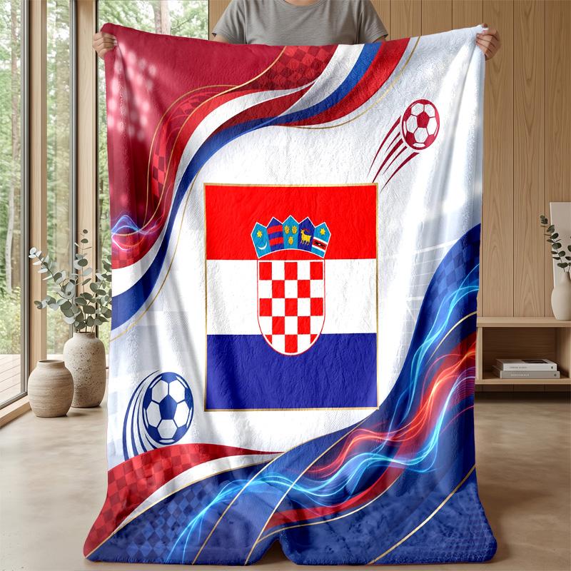 Croatia Football Printed Flannel Blanket Skin Friendly Warm Decorative Throw for Indoor Couch Bed Daily Use