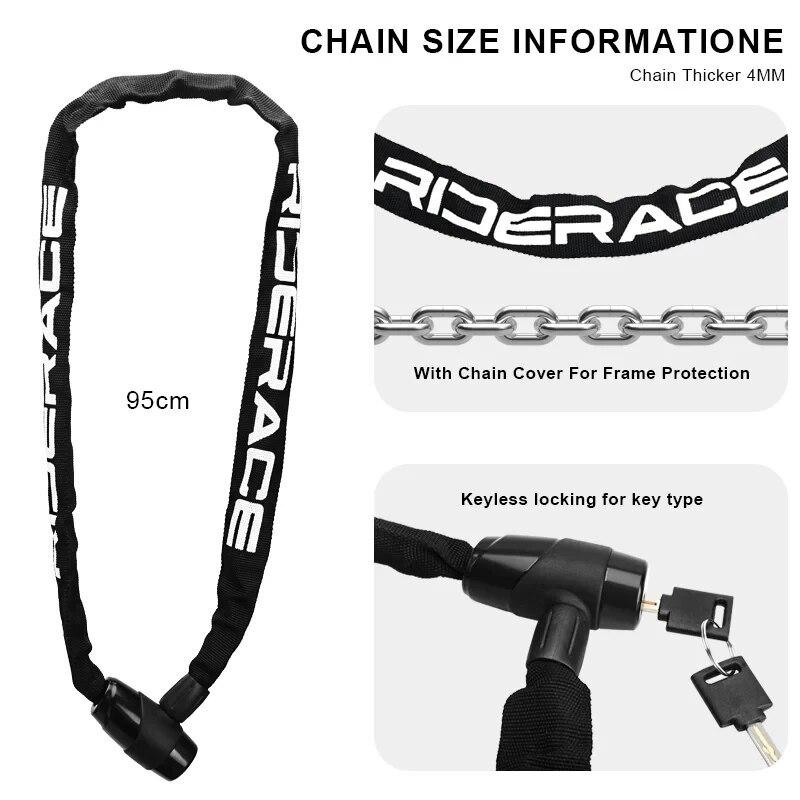 RIDERACE велосипедный цепной замок портативный противоугонный замок с высокой степенью безопасности для горного велосипеда MTB с 2 ключами для скутера, электрического велосипеда