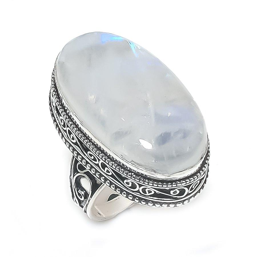 Rainbow Moonstone Handmade 925 Sterling Silver Jewelry Ring Size 9 B2d16
