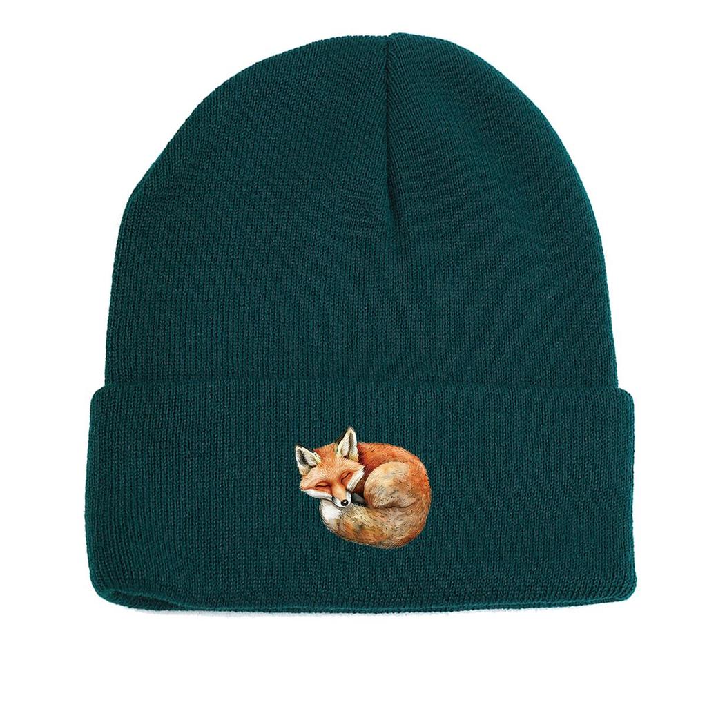 Curl Up Fox Winter Knitted Cap Beanie, Animal Man Cap Thermal Lightweight Stylish Gorro Knit Hat Beanie