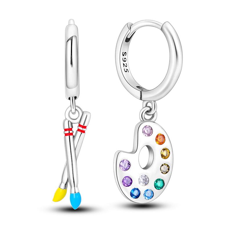 925 Silver Love Feather Moon Star Heart Earrings for Women Girls Charms Hoop Stud Jewelry Gifts