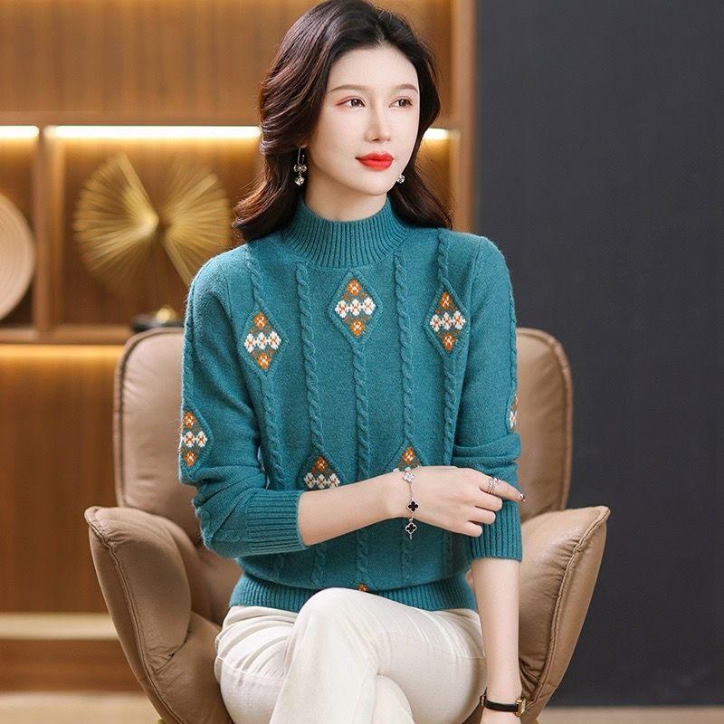 Трикотажный свитер осень и зима новый полувысокий ворот свитер трикотаж свободный жаккардовый пуловер с длинными рукавами базовая рубашка