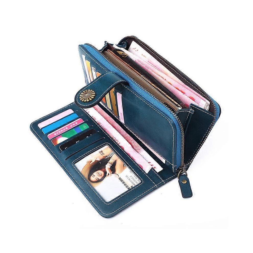 Ladies Purse, RFID Blocking PU Leather Wallet for Women Leaf Pendant Zipper Coin Long Purse with Multiple Card Slots and Roomy Compartment -2