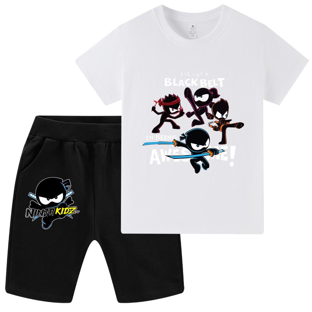 WA1171 2 шт./комплект Детские Девочки Мальчики NINJA KIDZ Принт Футболка с коротким рукавом Комплекты шорт