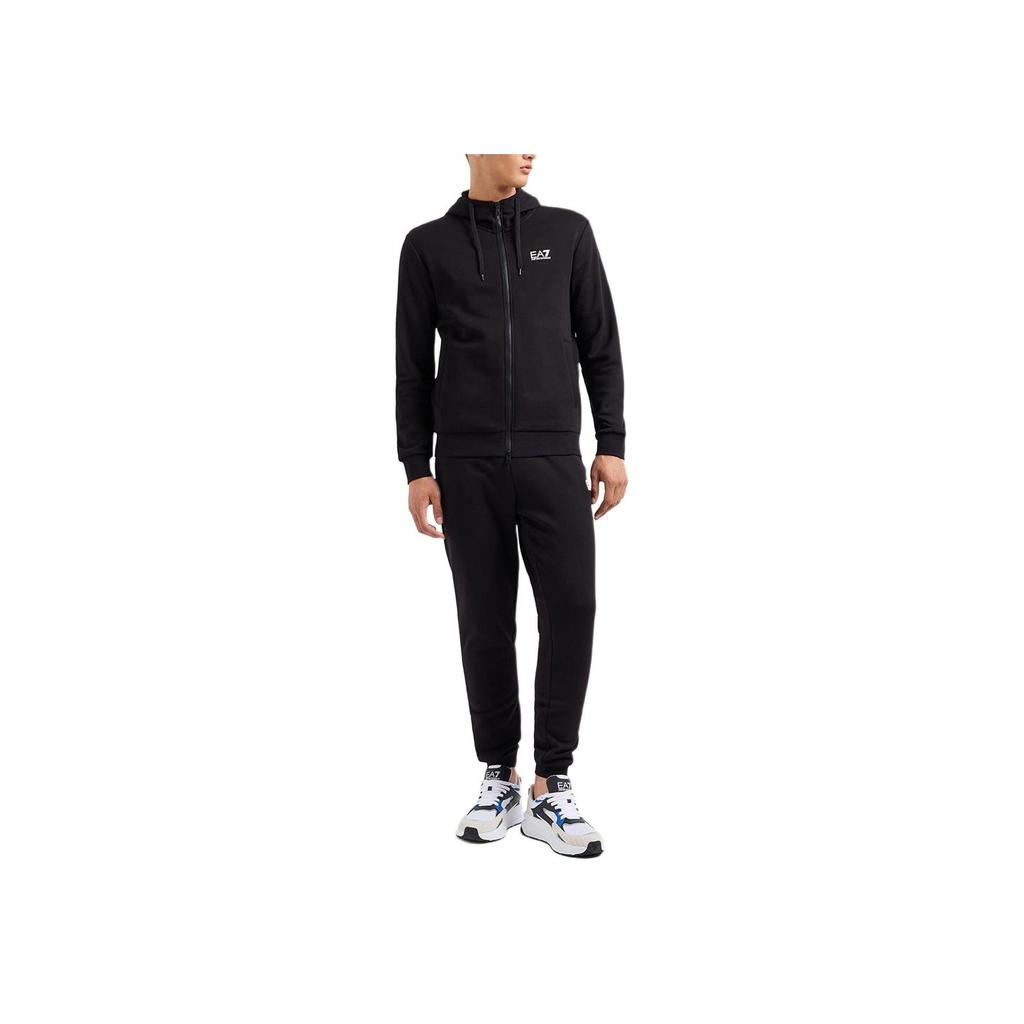 Emporio Armani EA7 Осень/Зима 24 Худи на молнии с принтом-логотипом из букв, с длинным рукавом, повседневный спортивный костюм, мужской костюм, черный 8NPV68-PJVTZ-1200