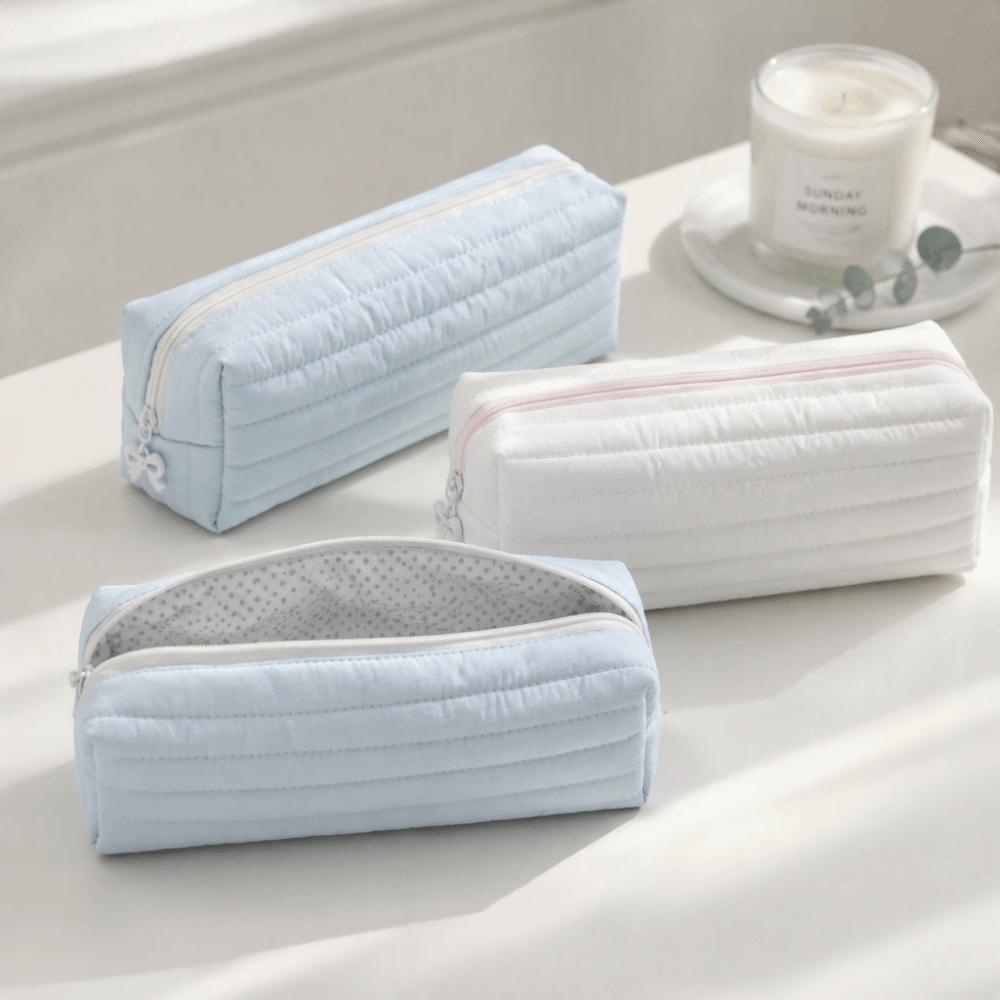 Portable Cream Color Pencil Case Multi-functional School Storage Bag Office Use