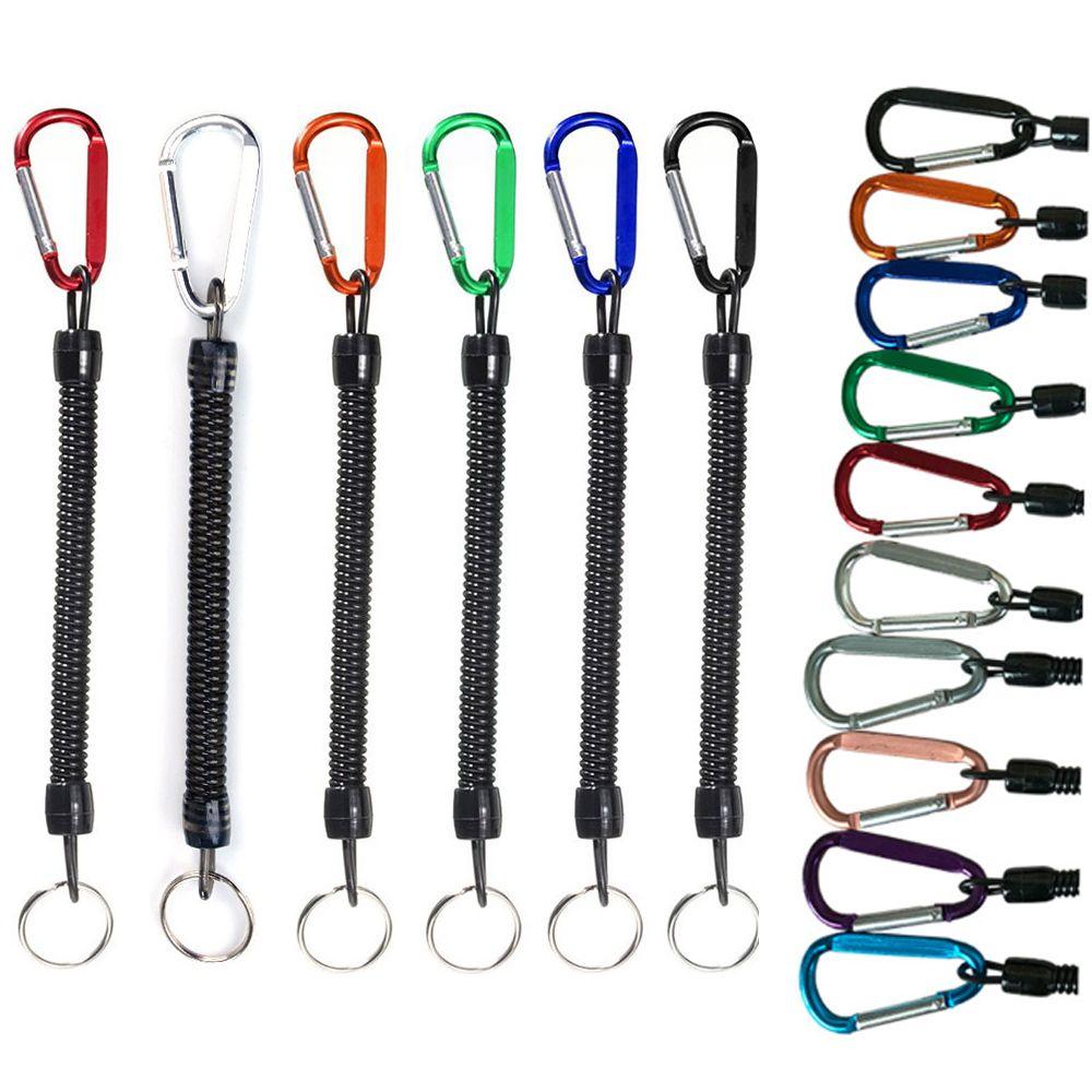 Camping Portable Fishing Lanyards Spring Elastic Rope Camping Carabiner Anti-lost Phone Keychain