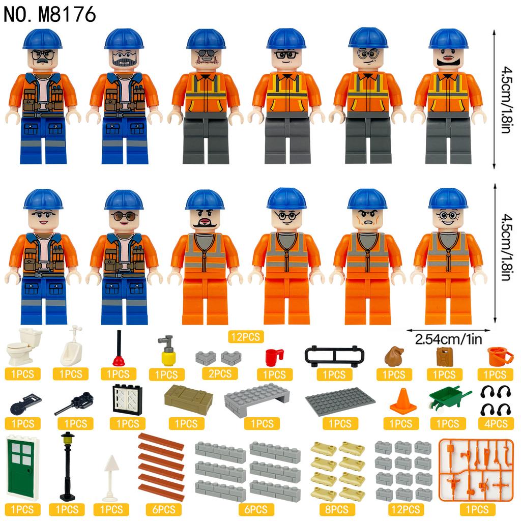 12 шт. Серия «Город» Рабочий-строитель Профессиональный персонаж Конструкторские игрушки