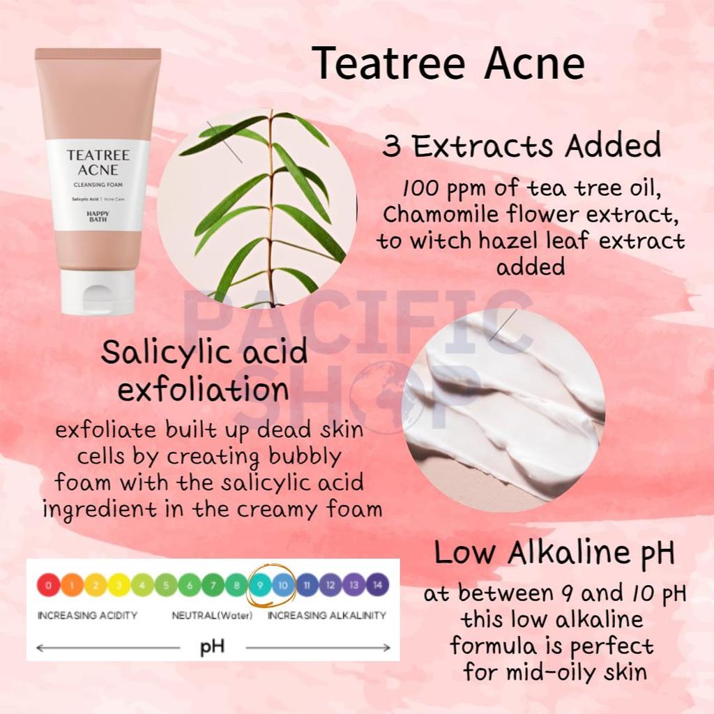 HAPPY BATH Deep Seasalt, White Clay, Teatre Acne Cleansing Foam 150g (pore Cleansing, Exfoliation, Acne Care)