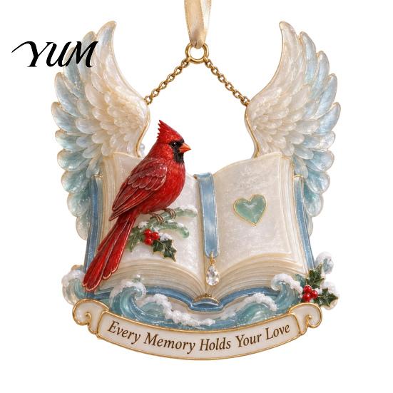 Decorative Acrylic Home Gifts Red Birds Christmas Ornament, 2D Bird Hanging Decoration Unique Commemorative Holiday Decor with Angel Wings,