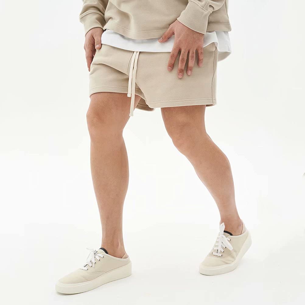 KULIXI Men's Training Shorts, Gym Shorts, Sportswear, Fitness Pants with Pockets, Casual Shorts, Khaki, Size 2XL, DK-5211