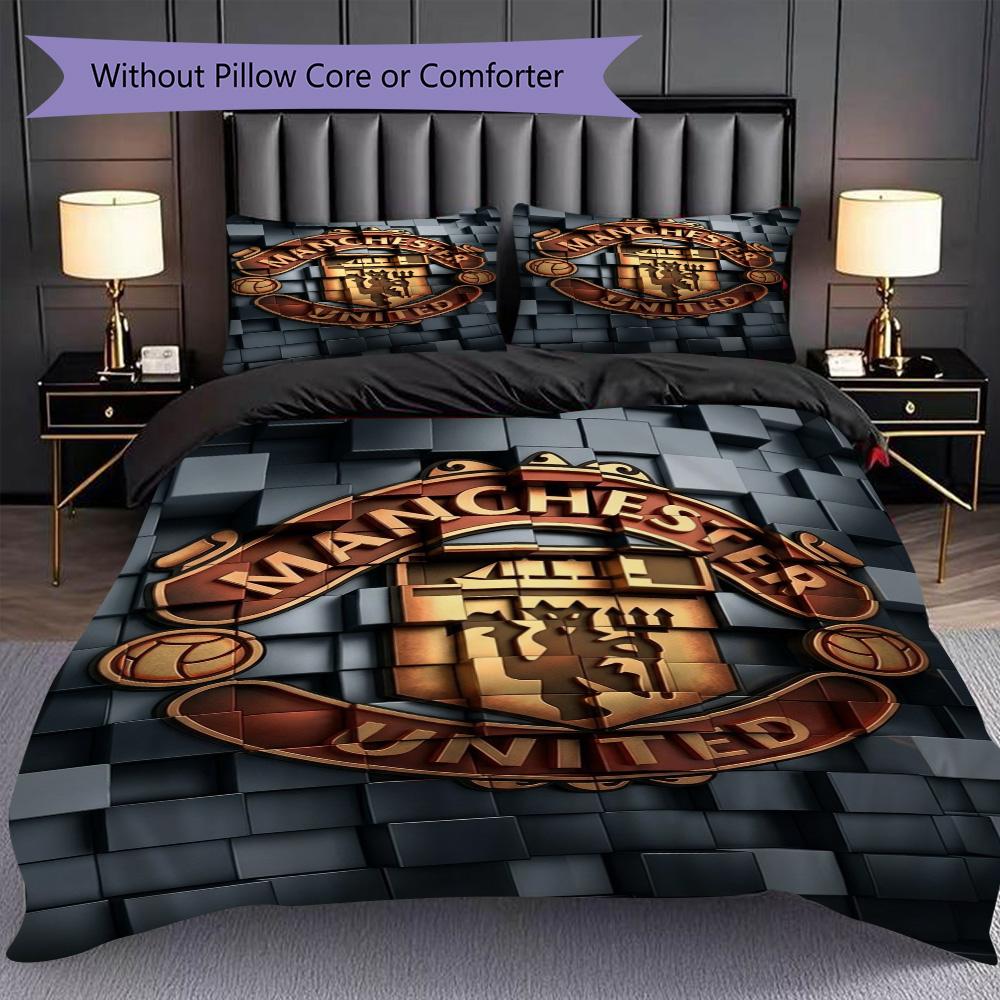 Manchester Heritage Emblem Bedding (1 * duvet cover + 2 * pillowcase, without core) 2D Flat Bedding set Christmas birthday gift