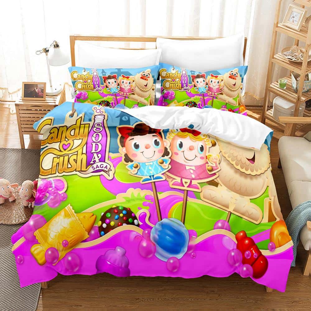 Игровой Постельный Набор Candy Crush Soda Saga Односпальный Полуторный Двуспальный Кинг-сайз Постельный Набор Взрослый Детский Спальня Комплекты Пододеяльников Домашний Текстиль