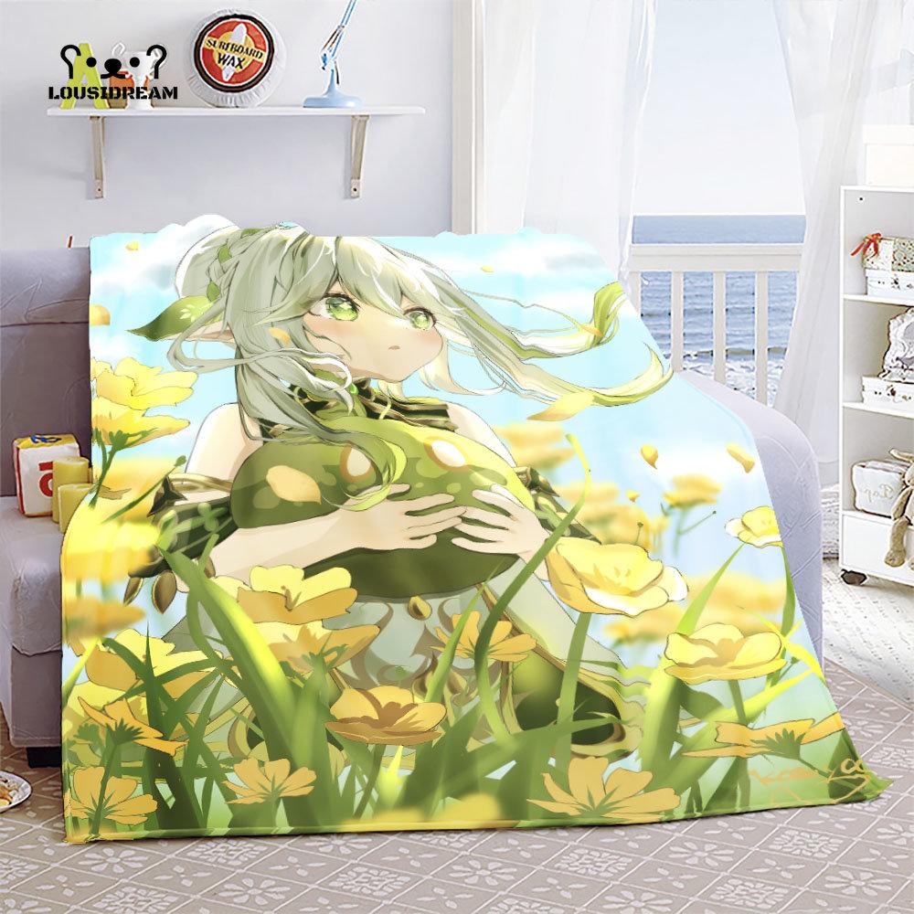 Genshin Impact Nahida Throw Blanket Flannel Soft Kawaii Cute Cartoon Nahida Genshin Autumn Anime Breathable Bedding Travel Throw