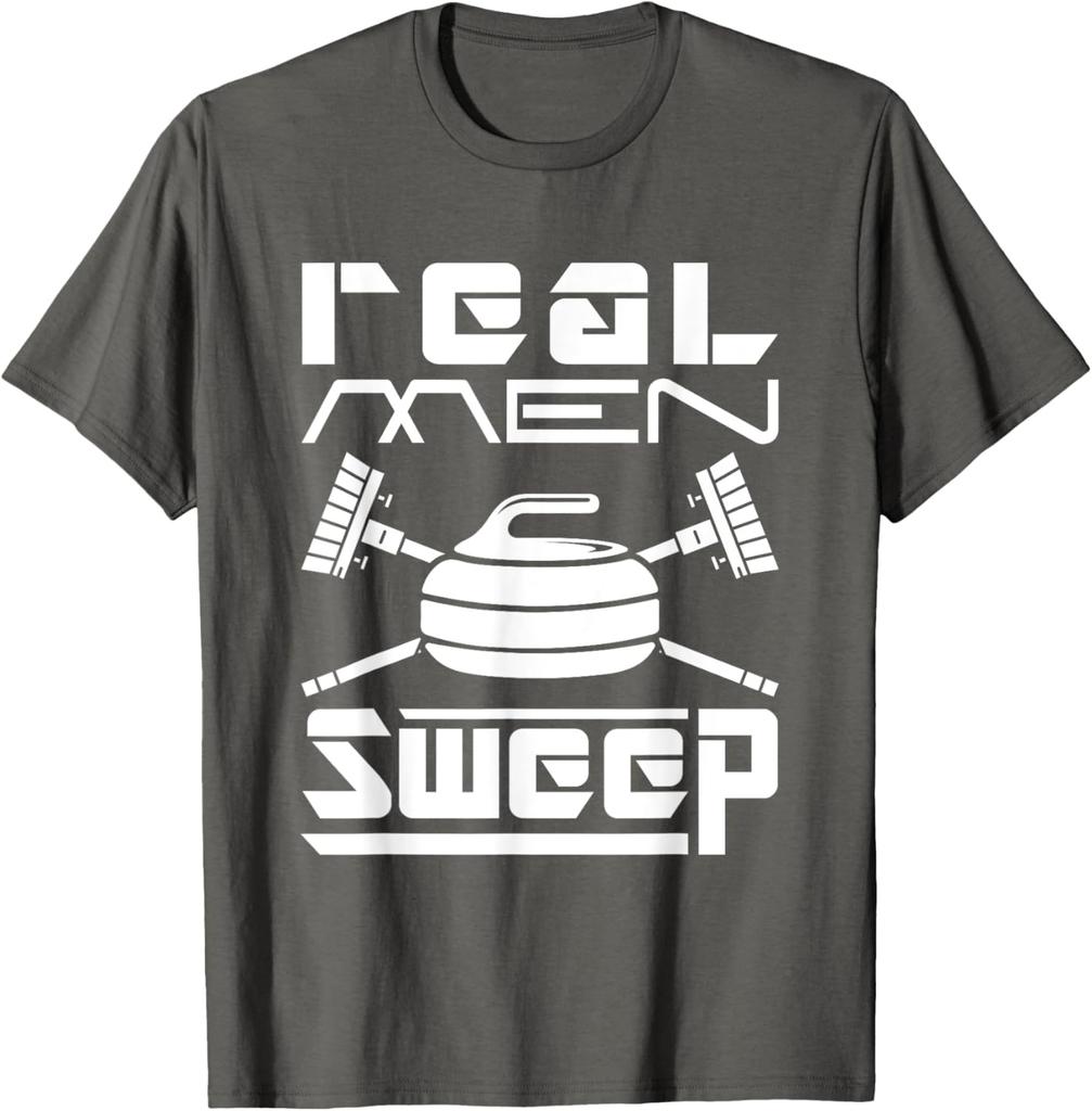 Real Men Sweep Curling Graphic Tee Cotton Short Sleeve Casual TShirt Gift for Men