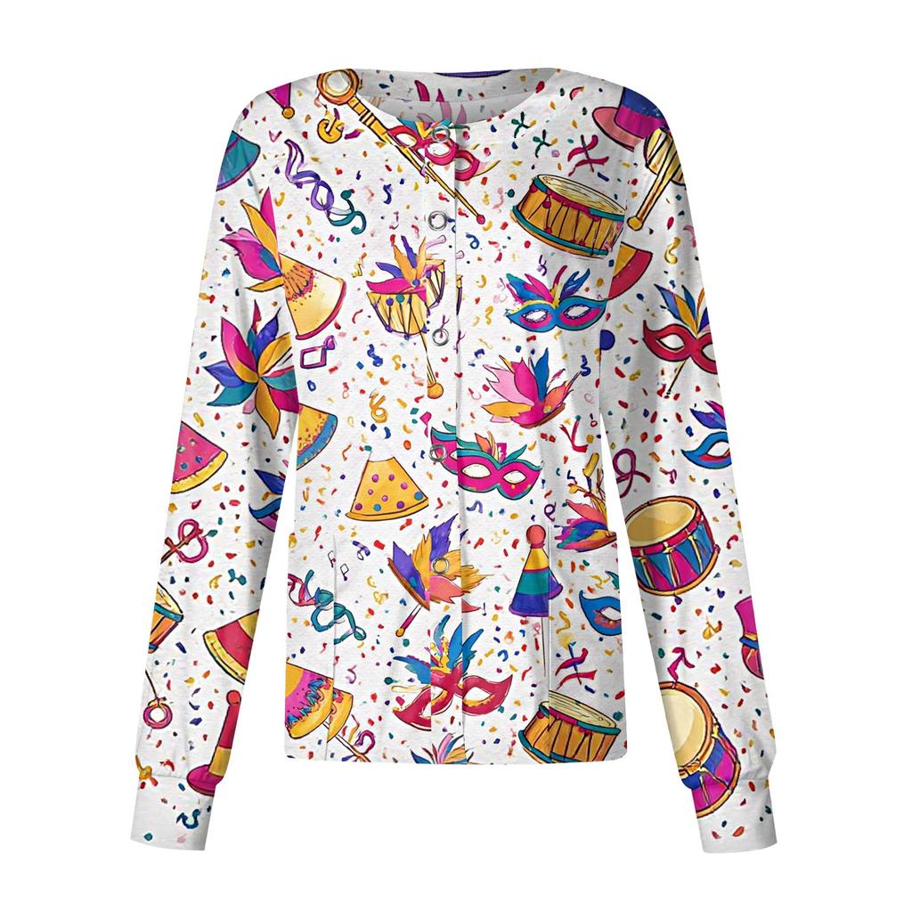 Women's Casual Long-sleeved Single-breasted Printed Protective Clothing Cardigan Top