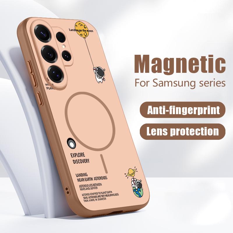 Магнитный Чехол Для Magsafe Для Samsung Galaxy S26 Ultra S25 Edge S24 Plus S23 FE S22 A54 A55 A56 5G Подвесной С Рисунком Астронавта Матовый Чехол