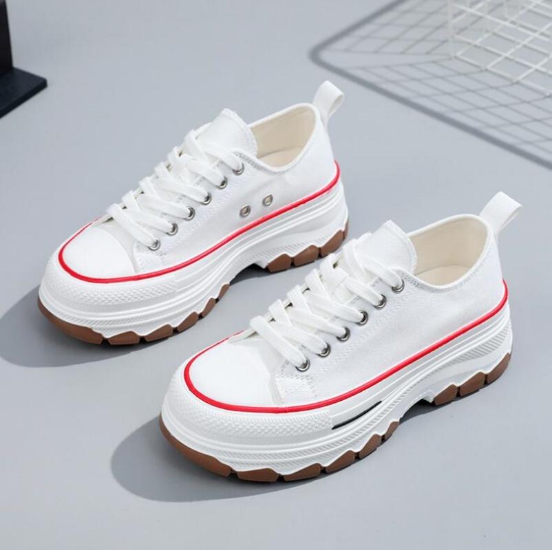 Women's Sports Shoes Spring Autumn Round Toe Casual Thick-soled Lace-up Canvas Shoes Outdoor Running Women Vulcanized Shoes