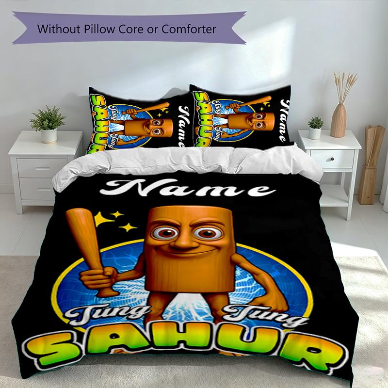 3pcs Custom Name Italian Brainrot animal Set,Includes 1 Duvet Cover and 2 Pillowcases,All-season Bedroom Decor