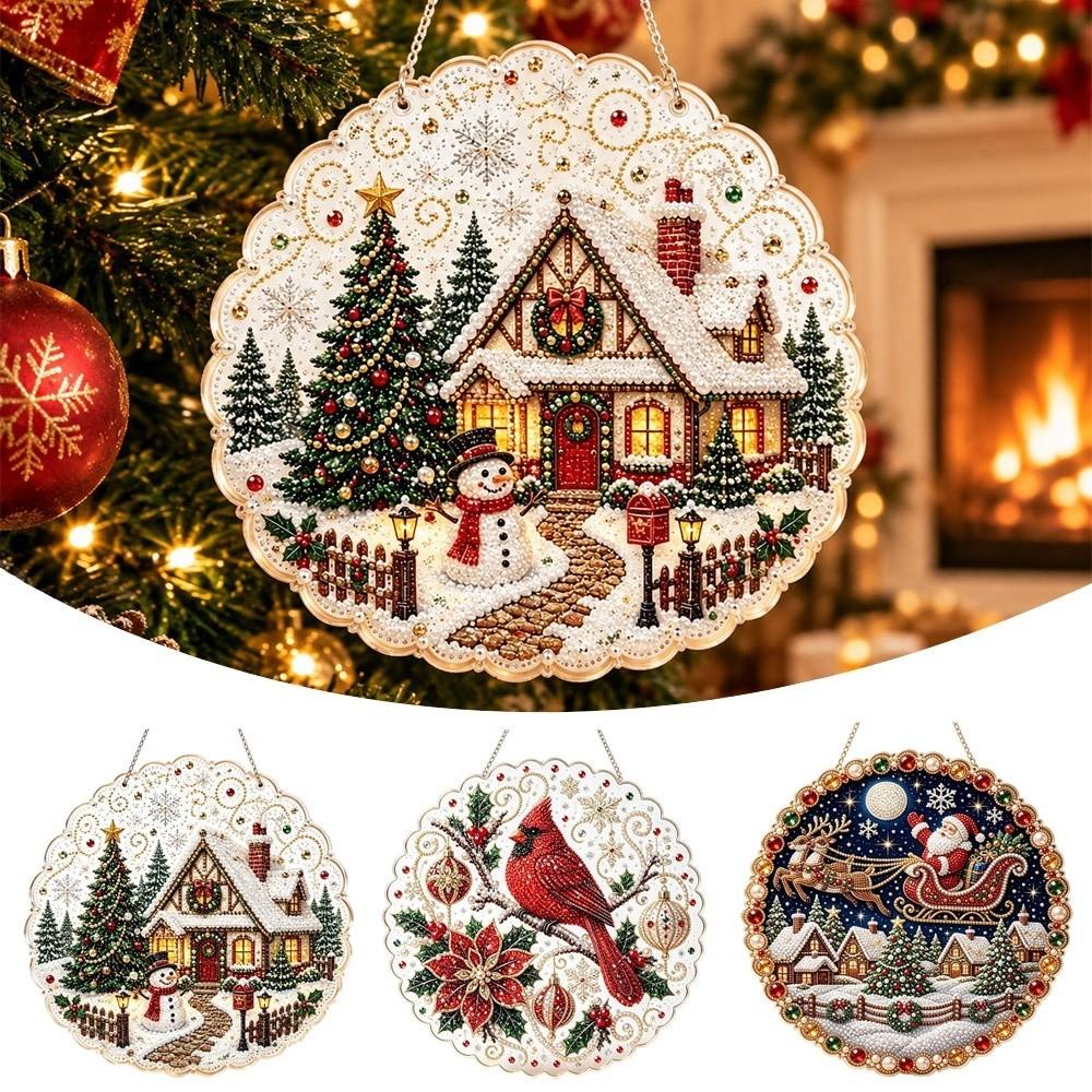 Christmas Hanging Pendant Pearl Rhinestones Xmas Tree Charm Creative Diamonds Art Kits DIY Crafts