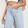 Women Jeans with Pockets High Waist Button Zipper Closure Straight Pants Solid Color Vintage American Style Denim Trousers for Daily Wear Scool