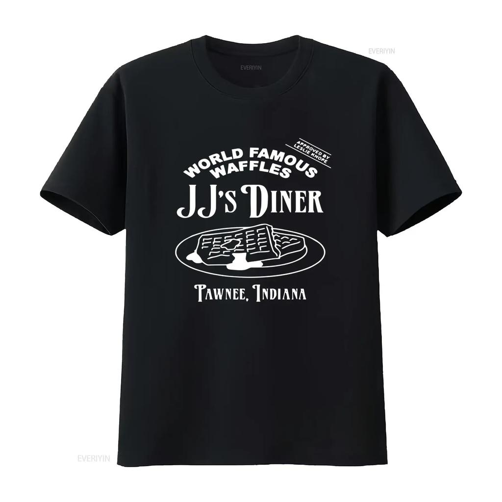 JJs Diner Indiana World Famous Waffles by Leslie Knope Parks and Rec T Shirt vintage Washed Versatile Breathable Casual