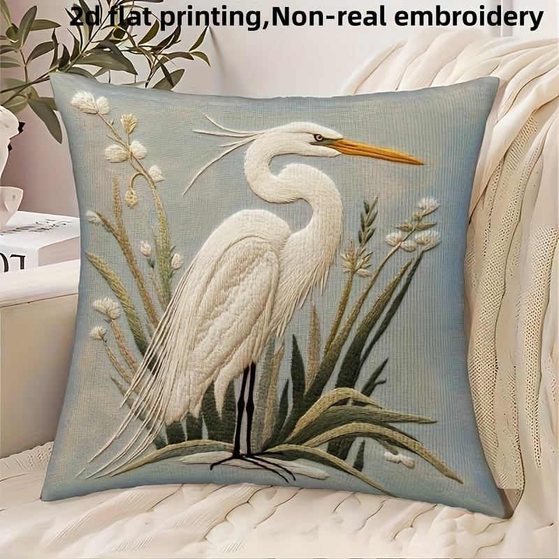 2D Flat - 1pc. 2D Flat Printing, Retro Stork Effect Throw Pillow Cover, 45.72X45.72 cm, Machine Washable, Single-Sided Print, Non-Real Embroidery, Pil